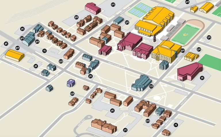 Close up of the illustrated Centre College campus map